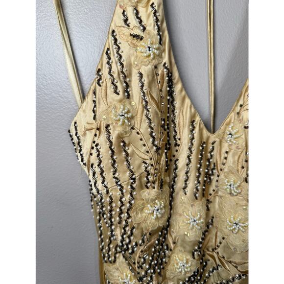 Sue Wong Nocturne Y2K Beaded Embroidered Gold Silk Gown size 8 - Picture 8 of 12